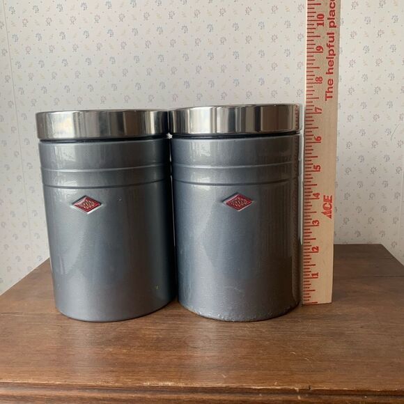 Vintage Wesco 2 Qt Gray Steel Canister Set Made in Germany SET OF 2 HG2 - Picture 7 of 8